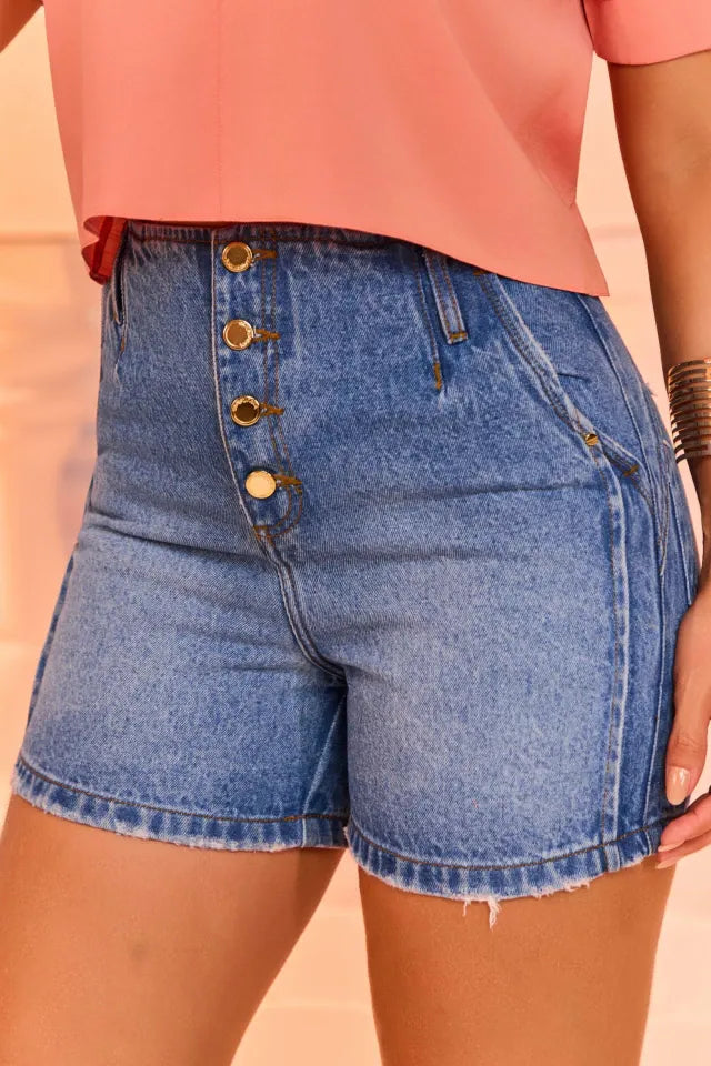 Short Jeans Com Botões
